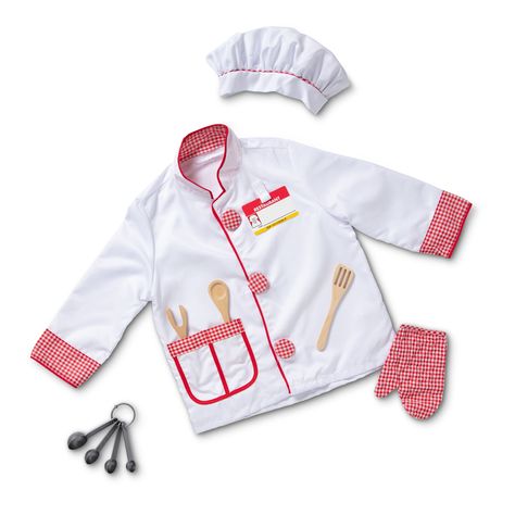 Chef Costume for Kids | Chef Role Play Set Chef Halloween Costume, Chef Costume, Kid Chef, Batman Theme, Role Play Costume, Melissa And Doug, Big Pockets, Melissa & Doug, Wooden Utensils