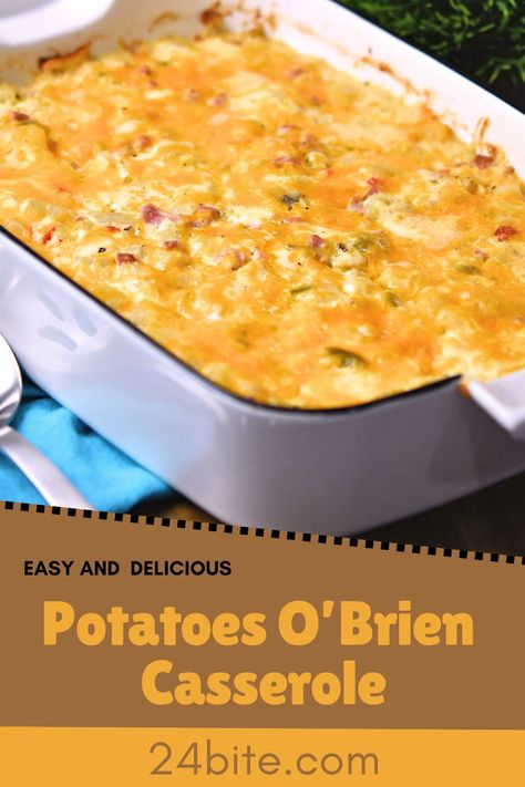 This Potatoes O'Brien Breakfast Casserole is that best kind of savory start to the day. Five minutes of prep is all you'll need. Hashbrown Obrien Recipes, Potatoe Casserole Recipes Breakfast, Potatoes O Brien Recipes, Diced Potato Breakfast Casserole, Obrien Potatoes Recipes, Potato O Brien Casserole, Obrien Potato Casserole Breakfast, Breakfast Casserole Obrien Potatoes, Breakfast Casserole Potatoes Obrien