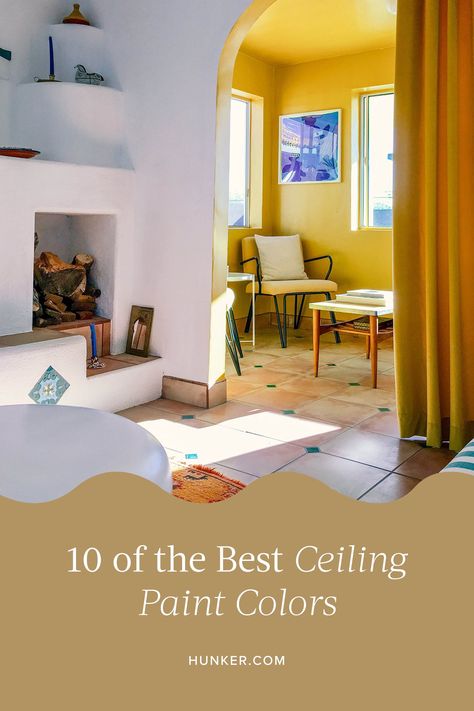 Ceiling Different Color Than Walls, Low Ceiling Paint Ideas, Painting Ceilings And Walls Same Color, Best Ceiling Paint, Yellow Ceiling, Ceiling Paint Colors, Tongue And Groove Ceiling, Blue Green Paints, Greek Blue