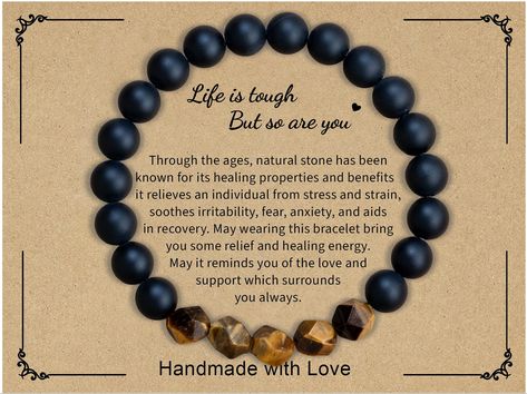 PRICES MAY VARY. 【Unique Gemstone Blend】Elevate your style with our natural stone beads bracelets, meticulously crafted from a blend of captivating Tiger's Eye and matte Black Agate. Experience the harmonious fusion of earthy hues, as the lustrous Tiger's Eye dances with the understated elegance of Black Agate. The interplay of these stones not only captures attention but also harnesses their individual energies to enhance your aura. 【Resilience Redefined】Life might be challenging, but so are yo Earthy Hues, Healing Gemstone Bracelets, To My Husband, Inspirational Bracelets, Natural Stone Beads, Life Is Tough, Beads Bracelets, Onyx Bead, Black Agate