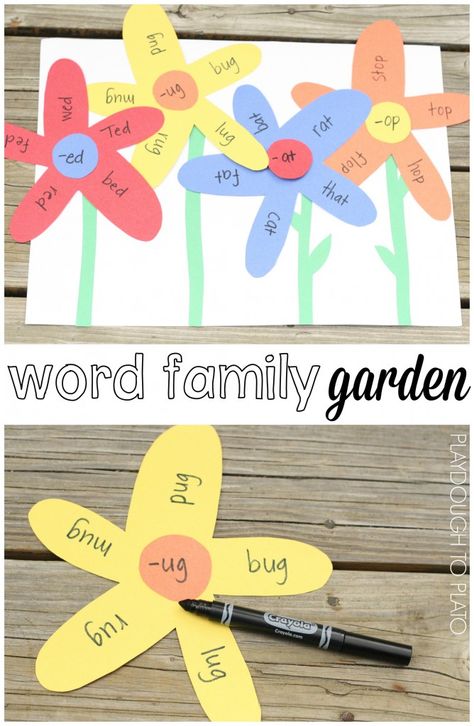 Word Family Garden! What a fun literacy center craftivity or word work station for kindergarten or first grade. Perfect for a spring unit! Plants Kindergarten, Word Work Stations, Word Family Activities, Planting For Kids, Spring Kindergarten, Quilled Creations, Word Family, Literacy Center, Kindergarten Crafts