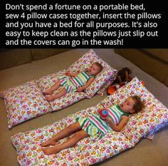 Have extra pillows that are taking up space and sheets that you don't use anymore? Consider doing this with them! Portable Bed, Diy Bebe, Diy Event, Creation Couture, Baby Diy, Baby Hacks, Future Kids, Diy Baby Stuff, Diy For Kids