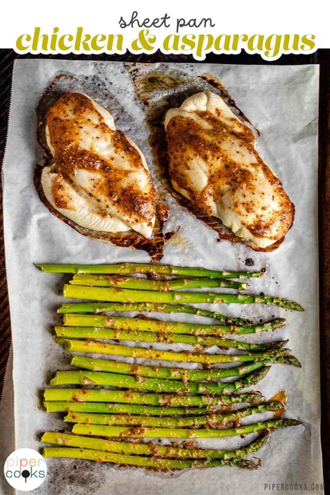 Simplify weeknights dinners with this one pan chicken and asparagus bake! This easy sheet pan chicken and asparagus recipe is a super easy to prepare and requires 8 simple ingredients. With minimal active cooking time and a flavorful honey Dijon sauce, this one pan wonder is perfect for busy weeknights. Try this sheet pan asparagus and chicken bake for a delicious and hands-free dinner. One Pan Chicken And Asparagus Oven, Baked Chicken And Asparagus Recipes, Chicken And Asparagus Sheet Pan Dinner, Chicken And Asparagus Bake, Chicken And Asparagus Recipes, Sheet Pan Chicken And Asparagus, Sheet Pan Asparagus, Honey Dijon Sauce, Pan Asparagus