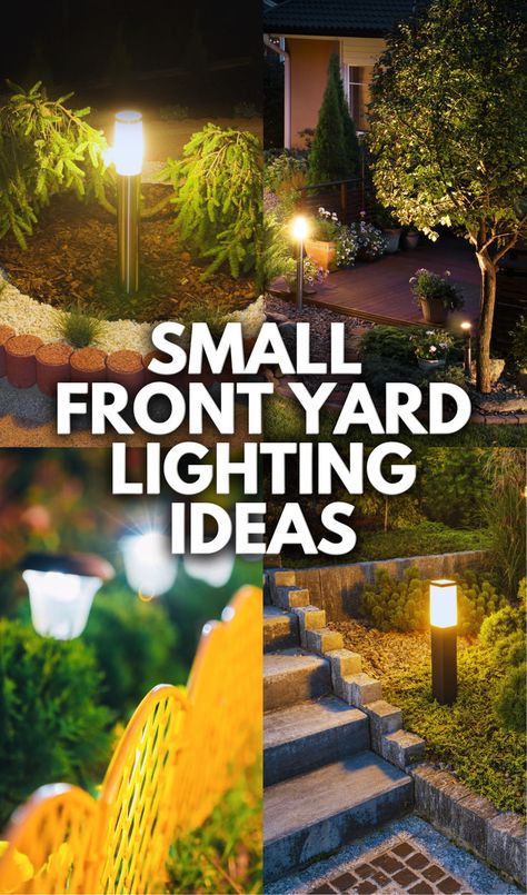 Small Front Yard with Vertical Gardening Rustic Backyard Landscaping, Front Yard Lighting, Residential Landscaping, Rustic Backyard, Pathway Lights, Small Front Yard, Yard Lights, Modern Garden Design, Low Maintenance Landscaping