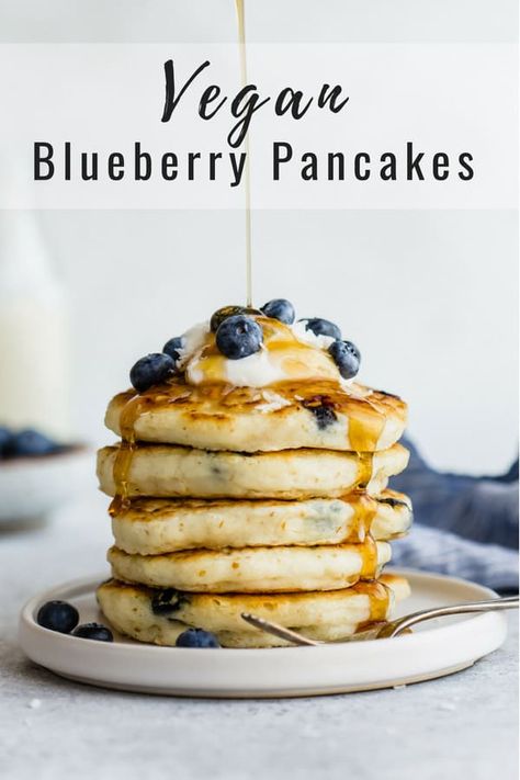 These healthy vegan blueberry pancakes are the best! They're easy to make, fluffy and loaded with blueberries! #veganrecipes #veganpancakes #pancakerecipes #pancakephotography Healthy Blueberry Pancakes, Vegan Blueberry Pancakes, Breakfast Ideas Healthy, Vegan Detox, Healthy Pancakes, Breakfast Goodies, Quit Sugar, Vegan Blueberry, Vegan Kids