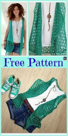 Beautiful Crocheted Summer Vest - Free Pattern - DIY 4 EVER Crochet Vest Outfit, Crochet Vest Pattern Free, Vest Pattern Free, Beau Crochet, Crochet Cardigans, Gilet Crochet, Black Crochet Dress, Irish Crochet Dress, Crochet Vest Pattern