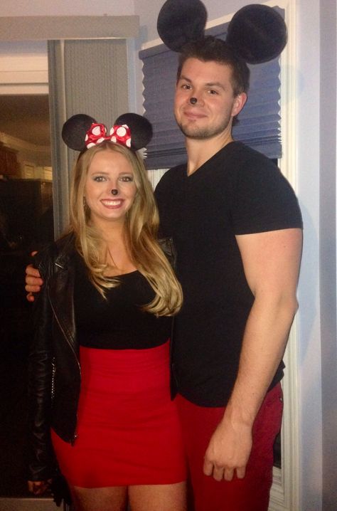 Easy Minnie and Mickey Halloween Couples Costume! Mickey Minnie Halloween Costumes, Minnie And Mickey Mouse Costume, Mickey And Minnie Couple Costume, Mickey And Minnie Mouse Costume, Mini And Mickey Couple Costume, Minnie And Mickey Halloween Costumes, Mickey And Minnie Halloween Costumes, Minnie And Mickey Costumes, Mickey And Minnie Costume