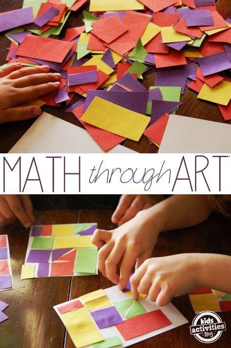 Math and art go together...this is what I do every day.- for math night? Math Collage Art, Math Art Activities, Math Art Projects, Family Math Night, Finding Area, Math Night, Geometry Shapes, Teaching Shapes, Arts Integration