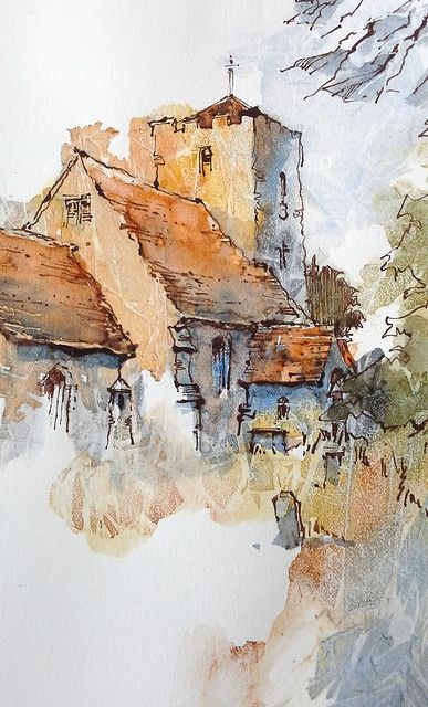 Singleton, West Sussex | Dip pen and watercolour | Flickr Peisaj Urban, Watercolor Art Landscape, Watercolor Architecture, Painting Ideas For Beginners, Bruges Belgium, Texture Painting On Canvas, Canvas For Beginners, Watercolour Inspiration, Canvas Painting Ideas