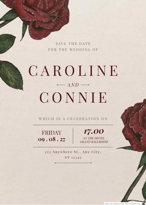 Vintage Modern Wedding Invitations, Wedding Card Writing, Modern Vintage Wedding Invitations, Red Rose Invitation, Vintage Modern Wedding, Vintage Red Roses, Burgundy Invitations, Simple Wedding Cards, Sweet 17