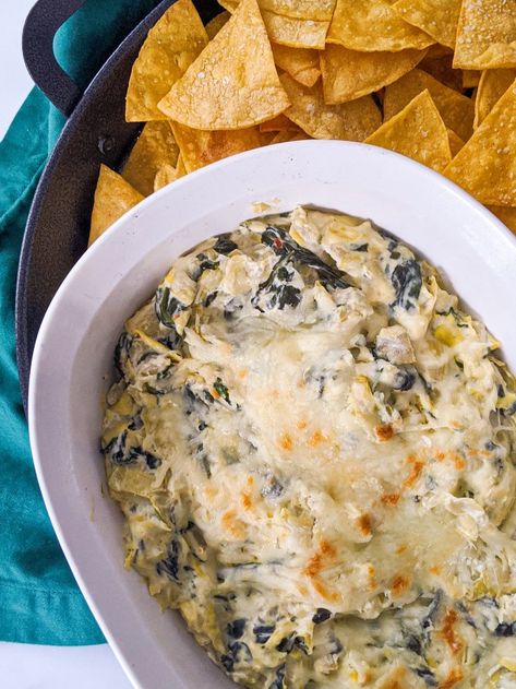 Spinach Artichoke Dip 1 WW SP per serving | DwardCooks Hot Spinach Dip Recipe, Creamy Dips, Vegan Spinach Dip, Homemade French Onion Dip, Hot Spinach Dip, Spinach Dip Recipe, Best Guacamole Recipe, Meatless Dinner, Spinach Artichoke Dip