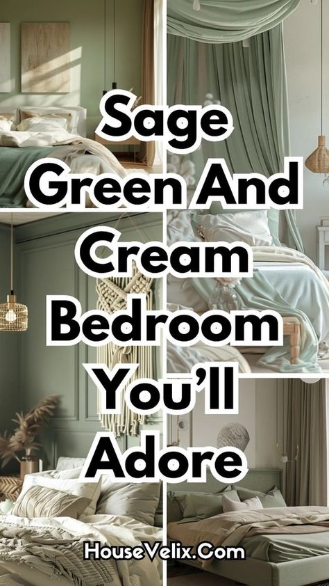 Imagine a serene oasis where sage green and cream bedroom designs come to life, creating a calming, stylish retreat. Get inspired with chic combinations that turn your space into a dreamy haven. #SageGreenAndCreamBedroomIdeas #SageGreenBedroom #CreamBedroom #SageGreenAndCreamBedroomColor Green Master Bedrooms Ideas, Bedroom Ideas With Sage Green Walls, White Sage Bedroom Ideas, Sage And Cream Bedroom Ideas, Sage Green Pink And Gold Bedroom, Sage Green And Rose Gold Bedroom, Gold And Sage Bedroom, Sage Color Bedroom, Bedroom Inspirations Master Color Schemes Green