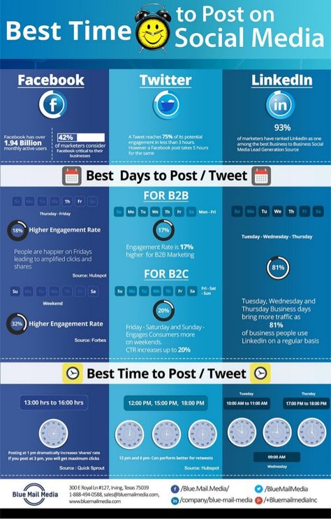 Social Media Marketing Infographic, Posting Content, Social Media Marketing Planner, Social Media Marketing Campaign, Best Time To Post, Types Of Social Media, Social Media Consultant, Social Business, Social Media Marketing Tools