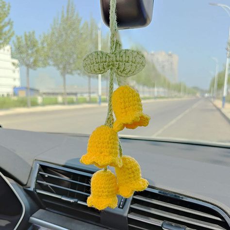 PRICES MAY VARY. ❁❁ 【Car Decorations' design】Rear View Mirror Accessories is made of soft and sturdy high quality wire, the whole car pendant is hand-woven, the leaf interface part can adjust the height of the flower, there are four colors to choose from, hanging on your car rear view mirror must be very eye-catching. ❁❁ 【car hanging size】Rear View Mirror Accessories total length: 15cm, we will send an additional (about) 15cm extension cord, suitable for any car mirrors, adjustable height, Rearv Car Mirror Hanging Accessories, Car Hanging Accessories, Mirror Car Accessories, Crochet Car, Rear View Mirror Accessories, Car Charms Mirror, Mirror Hanging, Car Accessories For Women, Cute Car Accessories