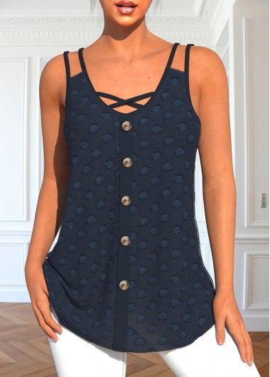 Button Tank Top, Navy Blue Tank Top, Trendy Tops For Women, Latest Tops, V Neck Tank Top, Lovely Tops, Stylish Blouse, Ladies Tops, Solid & Striped