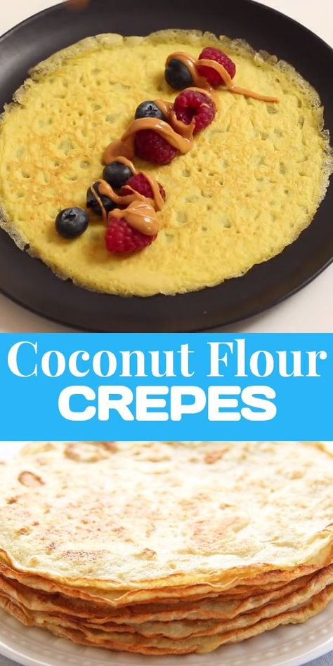 Coconut Flour Crepes Recipes, Uses For Coconut Flour, Arrowroot Powder Recipes, Almond And Coconut Flour Recipes, Coconut Flour Dessert Recipes, Crepe Dessert, Dessert Recipes Videos, Coconut Flour Crepes, Dolce Poche Calorie