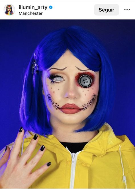 Coraline Halloween Makeup, Movie Character Makeup, Halloween Coraline, Coraline Halloween Costume, Coraline Makeup, Disney Eye Makeup, Epic Ink Liner, Bottom Lashes, Movie Makeup