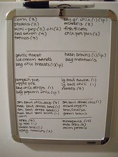 freezer inventory on a white board-for us to keep track of freezer meals :-) Freezer Inventory Whiteboard, Freezer Sides, Deep Freezer Organization, Freezer Ideas, Freezer Inventory, Kitchen Inventory, Pantry Inventory, Deep Freezer, Freezer Food