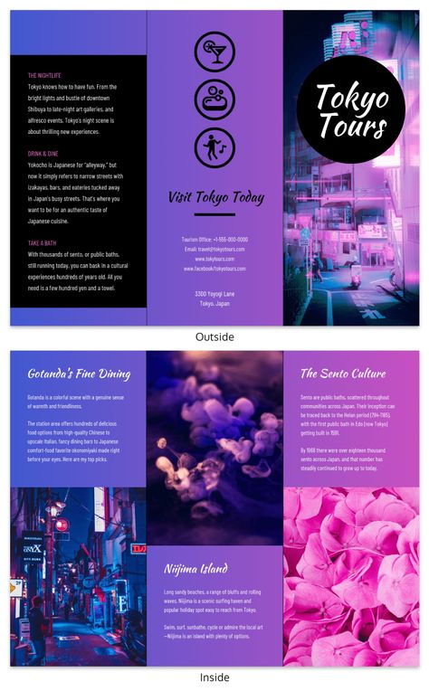 Tokyo Gradient Professional Travel Tri Fold Brochure Template Travel Brochure Examples, Japan Brochure, Tri Fold Brochure Template, Brochure Stand, Brochure Examples, Brochure Inspiration, Folder Templates, Tokyo Japan Travel, Brochure Print