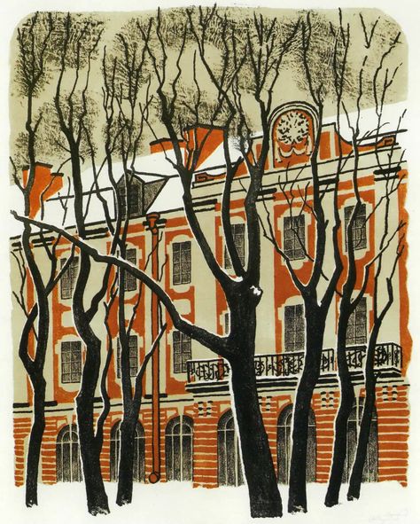 Italian Paintings, Soviet Art, Building Art, Russian Artists, Winter Art, Russian Art, Urban Sketching, Linocut Prints, Tree Art