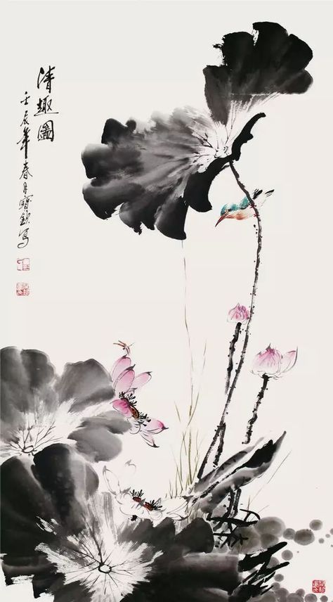 Chinese Brush Painting Flowers, Japanese Ink Painting, Chinese Drawings, Chinese Artwork, Ink Wash Painting, Chinese Landscape Painting, Japanese Watercolor, Chinese Art Painting, Japanese Art Prints