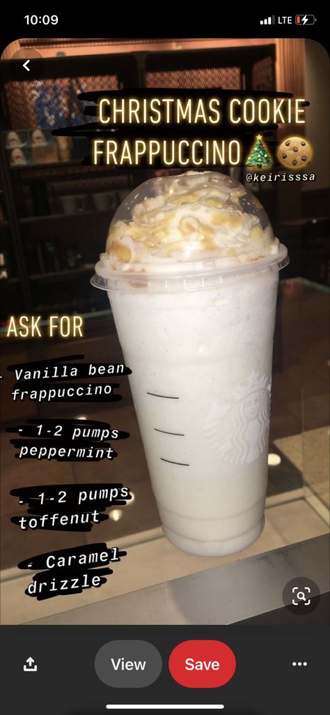 Vanilla Bean Frappuccino, Starbucks Frappuccino Recipe, Starbucks Holiday Drinks, Christmas Starbucks, Starbucks Secret Menu Recipes, Cold Starbucks Drinks, Starbucks Drinks Diy, Secret Starbucks Recipes, Iced Starbucks Drinks