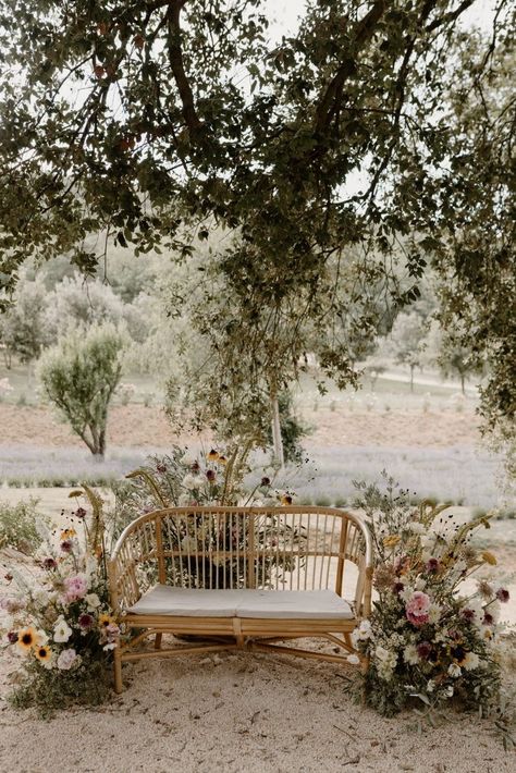 Wedding Bench For Bride And Groom, Wedding Ceremony With Benches, Wedding Benches, Wedding Bench, Wedding Ceremony Setup, Small Backyard Wedding, Ceremony Seating, France Wedding, Wooden Bench