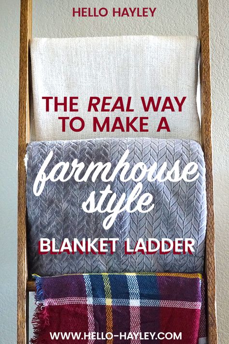 Don't get duped! Here is the REAL way to make a blanket ladder. Don't settle for a flimsy, cheap blanket ladder that will fall apart. Learn how to make a durable blanket ladder that can hold your heavy blankets and quilts. This easy step-by-step guide will show you everything you need to know to make your own blanket ladder.  #farmhousestyle #homedecorideas #decorideas How To Make A Ladder For Blankets, Diy Blanket Ladder Measurements, Quilt Ladders How To Make A, Making A Blanket Ladder, Blanket Ladders Diy, How To Make Blanket Ladder, Ladders For Blankets, Quilt Ladder Diy How To Make, Diy Blanket Storage Living Room