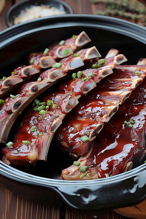 Slow cooker filled with root beer BBQ pork ribs Slow Cooker Root Beer Bbq Pork Ribs, Pork Loin Ribs, Beef Barbecue, Barbecue Pork Ribs, Country Style Pork Ribs, Crockpot Ribs, Bbq Pork Ribs, Slow Cooker Ribs, Pork Chop Recipes Baked