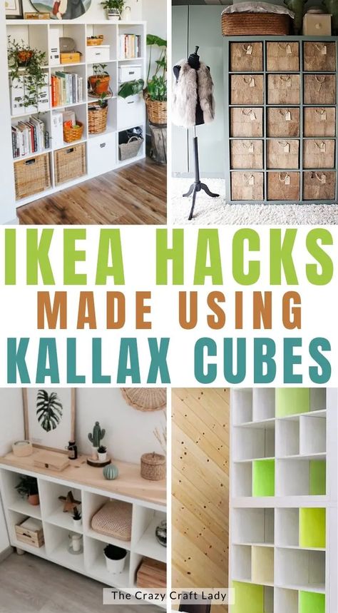 Ikea hacks made with Kallax cubes White Cube Shelves, Ikea Cube Shelves, Ikea Organizer, Etagere Kallax Ikea, Ikea Decor Hacks, Easy Storage Hacks, Ikea Cubes, Ikea Kallax Shelving, Billy Ikea