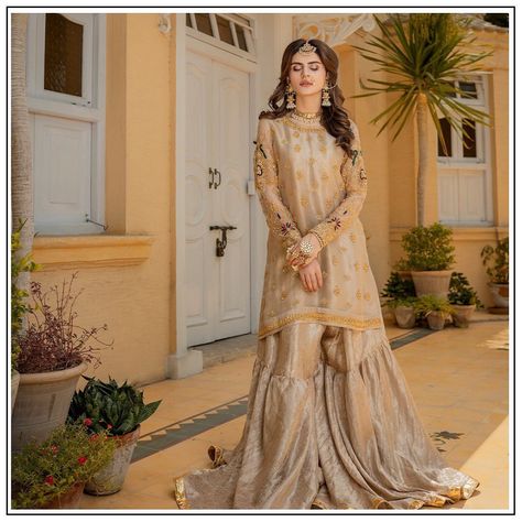 HARISSHAKEEL (@harisshakeelofficial) • Instagram photos and videos Banarsi Frock Design, Pakistani Gharara, Party Wear Long Gowns, Bridal Mehndi Dresses, Nikah Dress, Long Frock Designs, Heavy Dresses, Formal Wear Dresses, Pakistani Fashion Party Wear