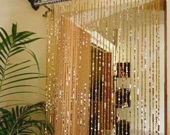 2023 Macrame Door Curtain Handmade Portiere Large Bead Curtain - Etsy Golden Curtains, Beads Curtain, Beaded Door Curtains, Door Beads, String Curtains, Metal Curtain, Room Deco, Hus Inspiration, Beaded Curtains