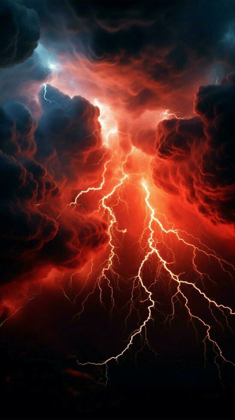 Dark, stormy sky ablaze with intense red lightning bolts Vertical Mobile Wallpaper AI Generated Dark Thunder Aesthetic, Sky With Lightning, Dark Stormy Sky, Wind Wallpaper, Lighting Storm, Book Binding Design, Lightning Art, Lightning Photography, Dark & Stormy