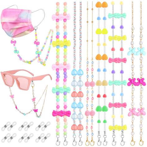 PRICES MAY VARY. You will get: the package comes with 6 pieces of acrylic beads face covering holder chain available in different designs, enough quantity and assorted styles meet your daily wear and replacement needs; 12 Pieces of chain ends connectors are provided for easily attaching to your sunglasses Detailed size: the face covering lanyard chain is approx. 23.6 inches/ 60 cm in length, the lobster clasp design makes it adjustable in size for most boys and girls, and you can adjust it to su Eyeglasses Chains, Beaded Glasses Chain, Beaded Glasses, Eyeglasses Chain, Chain Mask, Lanyard Necklace, Mask Lanyard, Mask Necklace, Kids Mask