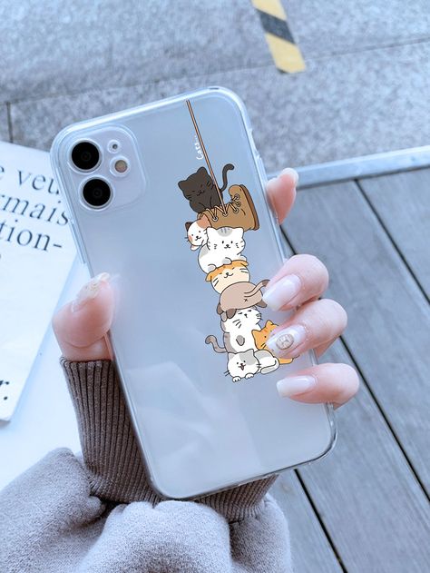 Multicolor    TPU Cartoon Phone Cases Embellished   Phone/Pad Accessories Cute Animal Phone Cases, Cartoon Phone Cases, Diy Phone Case Design, Vintage Phone Case, Apple Iphone Accessories, Girly Iphone Case, Cat Phone Case, Cats Case, Diy Iphone Case