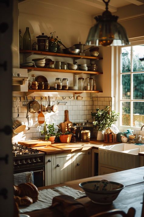 Cosy Farmhouse Kitchen, Beautiful Farmhouse Interiors, Rustic Modern Aesthetic, Unfitted Kitchen Ideas, Kitchen Rustic Modern, Hygge Kitchen, Tiny Cottage Kitchen, Rustic Kitchen Ideas, Cottage Kitchen Ideas