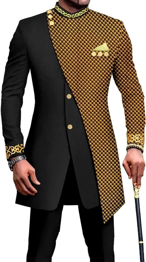 African Suits for Men Embroidery Print Blazer and Pants Set Business Suit Party Wedding Evening 649 44 Large at Amazon Men’s Clothing store African Suits, African Male Suits, Men Embroidery, African Suit, Men's Wedding Outfit, Latest African Men Fashion, Embroidery Print, African Dashiki, Mode Abaya