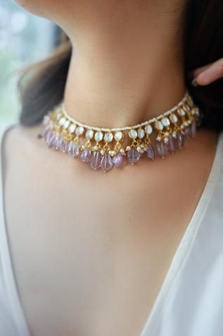 Vintage Indian Jewelry, Purple Choker, Kundan Choker Necklace, Choker Necklace Online, Kundan Jewellery Set, Choker Necklace Designs, Gold Jewelry Simple Necklace, Kundan Choker, Fancy Jewellery Designs