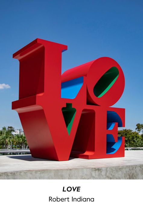 Conceived in 1966 and executed in 1998, the red, blue and green Pop art piece, with its signature tilted O, will be on permanent display adjacent to Aventura Mall’s Tap 42 Craft Kitchen + Bar. Indiana, who passed away in 2018, said: “The LOVE Sculpture is the culmination of ten years of work based on the original premise that the word is an appropriated and usable element of art, just as Picasso and the Cubists made use of it at the beginning of the century.” Letter Sculpture, Robert Indiana Love, Green Pop Art, Selfie Booth, Indiana Love, Love Sculpture, Aventura Mall, Ugo Rondinone, Robert Indiana