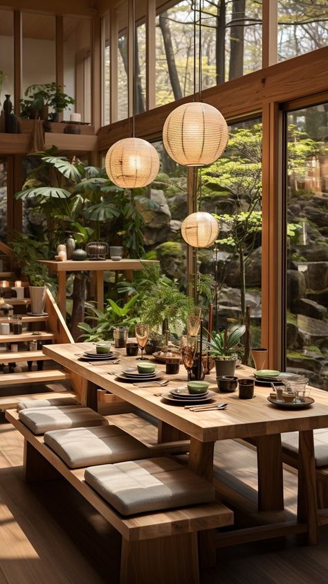 Japanese Home Design, Tropical Interior, Japanese Style House, Japandi Interior, Japanese Interior Design, Casa Vintage, Dining Room Wall Decor, Inspire Me Home Decor, Japanese Interior