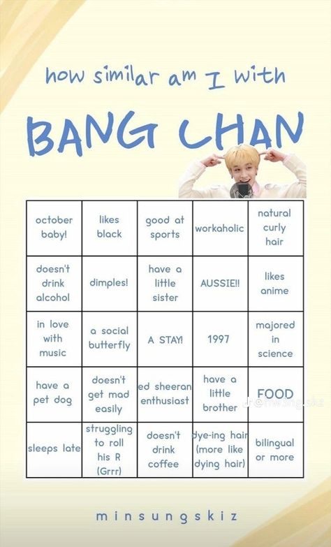 Chan Skz, Butterfly Music, About Me Template, Bingo Template, Hyunjin And In, Bingo Board, When Im Bored, Things To Do When Bored, Skz In Cute