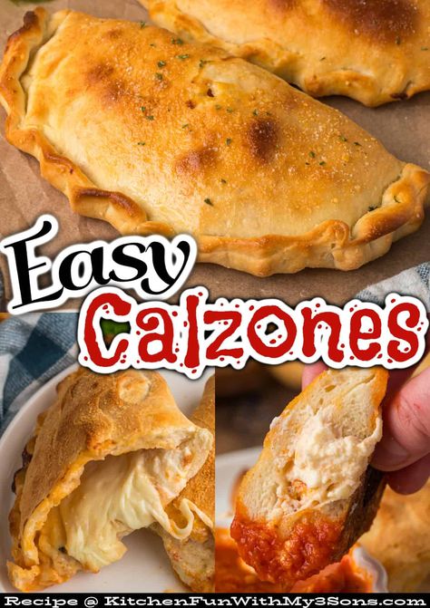 Pizza dough is stuffed with mozzarella, ricotta, and pizza sauce in this easy Homemade Calzone recipe. Customize with your favorite pizza toppings for a fun family dinner! Easy Homemade Calzones, Calzone Crust Recipe, Easy Calzone Dough, Pizza Dough Recipe Ideas, Pillsbury Pizza Crust Calzone, Italian Dough Recipe, Pocket Pizza Recipe, Ideas For Pizza Dough, Authentic Pizza Recipes