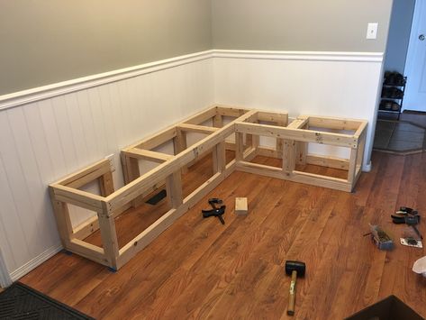 How to Build a Breakfast Nook - brycematheson.io Breakfast Booth Nooks, Diy Small Breakfast Nook, Wooden Breakfast Nook, Custom Breakfast Nook, How To Build A Bench For Kitchen Table, Breakfast Bench Seating, Build A Breakfast Nook, How To Build A Breakfast Nook, Breakfast Nook Dimensions