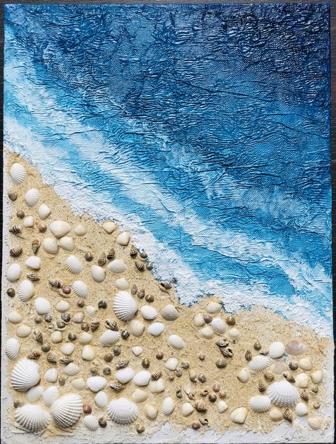 3d Texture Painting (Sea Beach) 3d Sea Painting, Texture Painting On Canvas Beach, Texture Sea Painting, Beach Painting With Shells, Canvas Painting Ideas Sea Beach Art, Sea Texture Painting, 3d Beach Painting, Textured Sea Painting, Beach Texture Painting