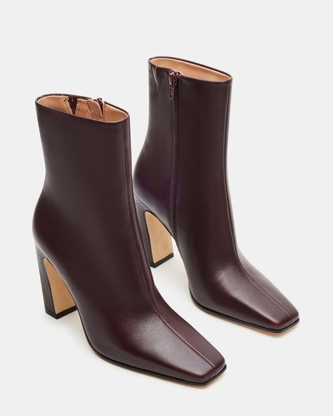 LIZABELLE Brown Leather Square Toe Ankle Boot | Women's Booties – Steve Madden 2024 Holidays, Wardrobe Planner, Square Toe Ankle Boots, Brown Heeled Boots, Burgundy Boots, Women's Booties, Booties Outfit, Fashion Archive, Fall Booties