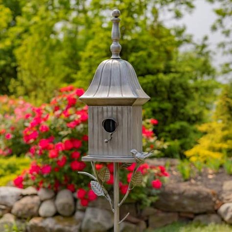 64.5" Tall Iron Birdhouse Stake "Ava" - 9.5" L x 8.25" W x 64.5" H - Bed Bath & Beyond - 39492830 Beautiful Bird Houses, Cabin Birdhouse, Single Home, Stone Chimney, Nursery Furniture Sets, Cabinets For Sale, Outdoor Ceiling Fans, Frame Crafts, Walking Sticks