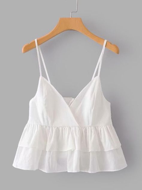 Layer Ruffle Hem Cami Top -SheIn(Sheinside) Indian Blouse Designs, Trendy Fashion Tops, Crop Top Outfits, Clothes Ideas, Cute Summer Outfits, Ladies Dress Design, Mode Inspiration, Cami Top, Cami Tops