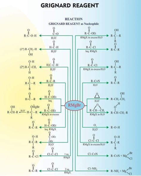 Grignard Reagent RMgX all reaction in one page notes Reagents Organic Chemistry, Chemistry Reactions Organic, Grignard Reagent Reactions, Resonance Chemistry, General Organic Chemistry, University Notes, Organic Chemistry Notes, Organic Chemistry Reactions, Biochemistry Notes