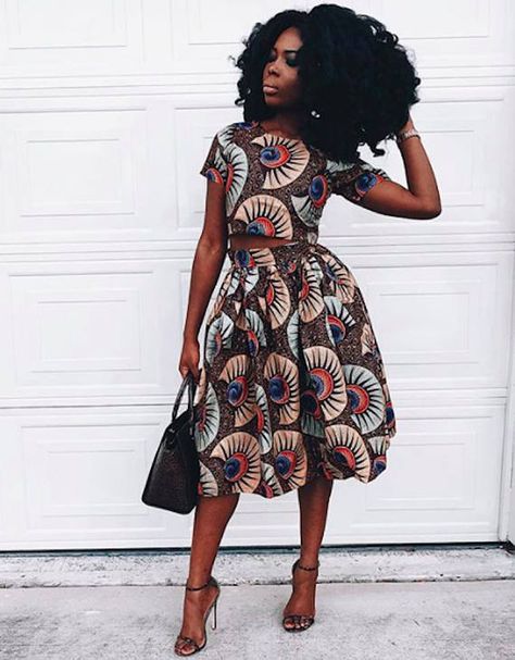 African Print Crop top and Flare Skirt - Ankara Print - African Dress - Two Piece Outfit - Handmade Senegal Clothes, Black Street Fashion, African Print Crop Top, Kitenge Designs, Ankara Designs, Style Africain, Midi Flare Skirt, Ankara Print, Afrikaanse Mode