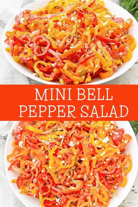 Mini Bell Peppers, Bell Pepper Salad, Pepper Salad, Vegan Feta Cheese, Bell Pepper Recipes, Cold Salad, Side Salad, Bell Peppers, Bell Pepper